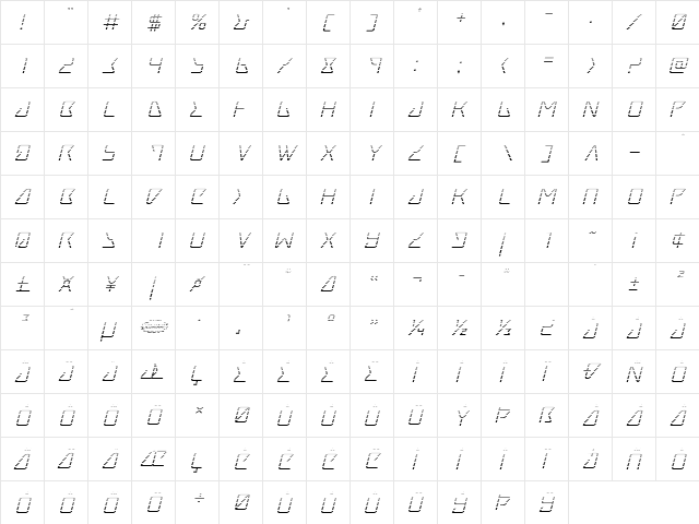 Tracer Gradient Italic Italic  glyph index