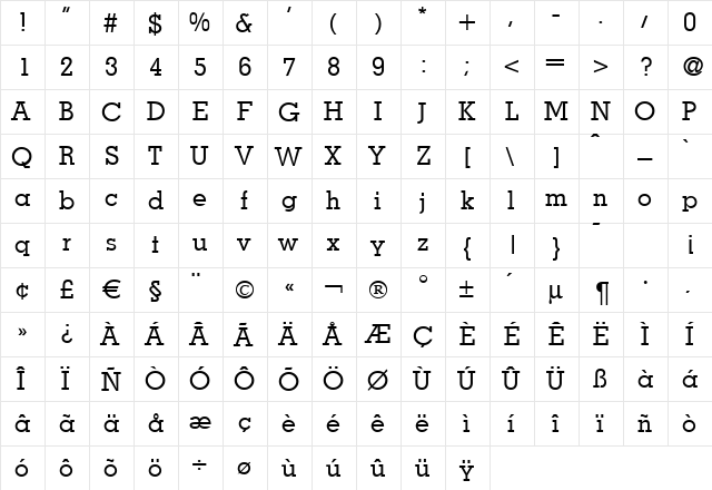 Mesa Regular  glyph index
