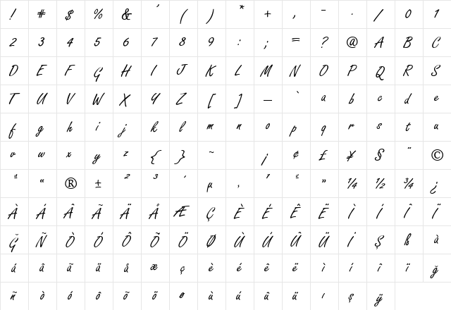TrSah Freeport Plain  glyph index