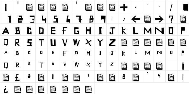 TapeType Regular  glyph index