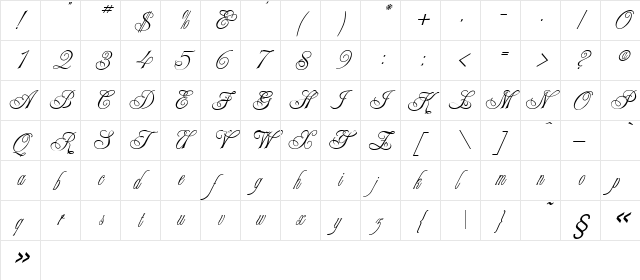 Champagne Cyrillic Regular  glyph index