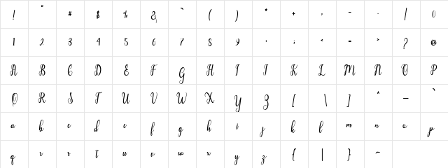 Liontine Script Regular  glyph index