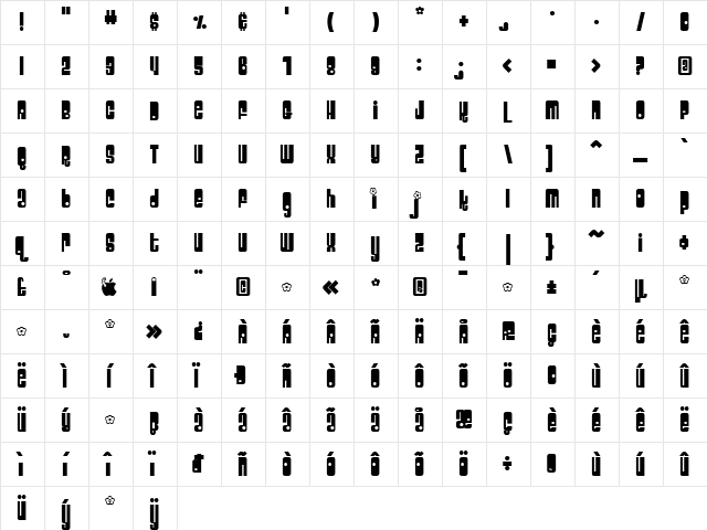 Velcro Regular  glyph index