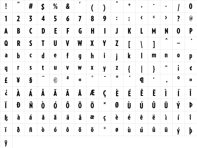 Verlag Compressed Black  glyph index