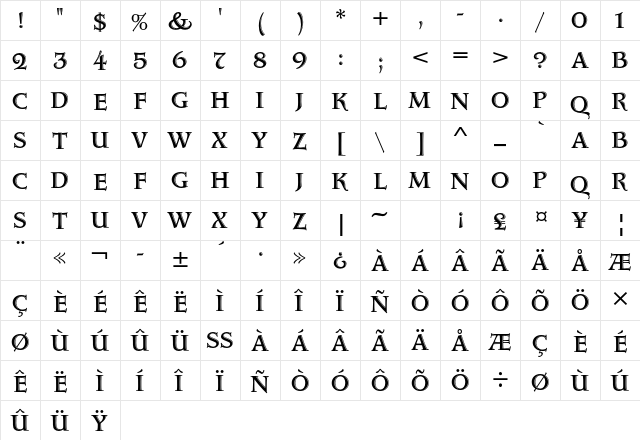 Aquitaine Initials Std Regular  glyph index