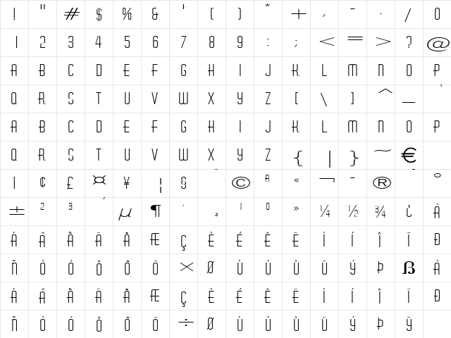 HustleExtended Normal  glyph index