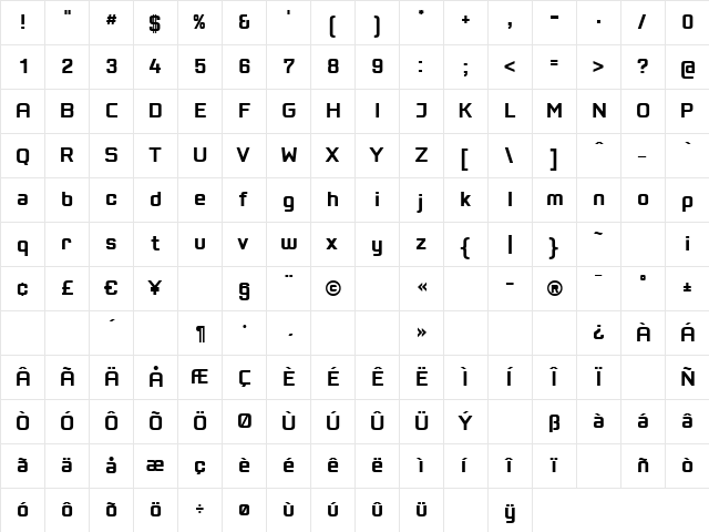 PositecBold Regular  glyph index