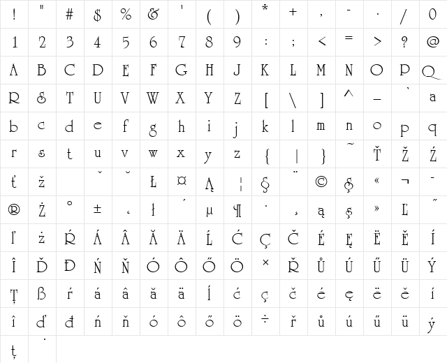 UniversityTEE Regular  glyph index