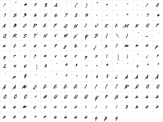 Legault Bold  glyph index