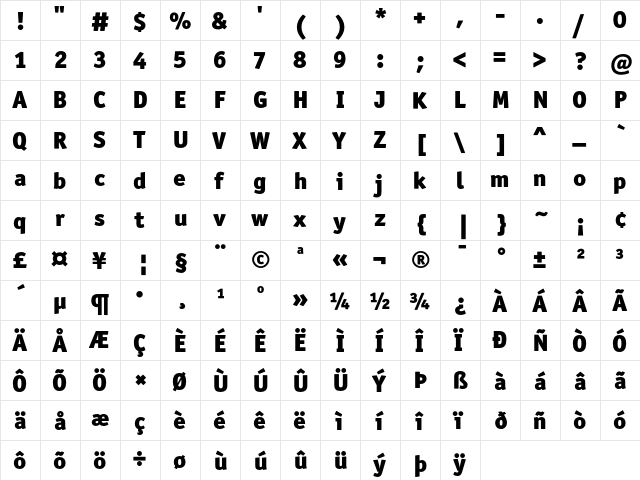 OfficinaSansITC Black  glyph index