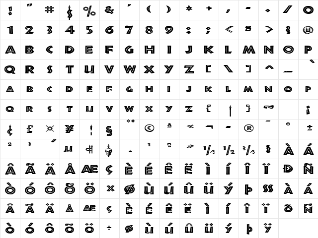 Shakazulu Bold  glyph index