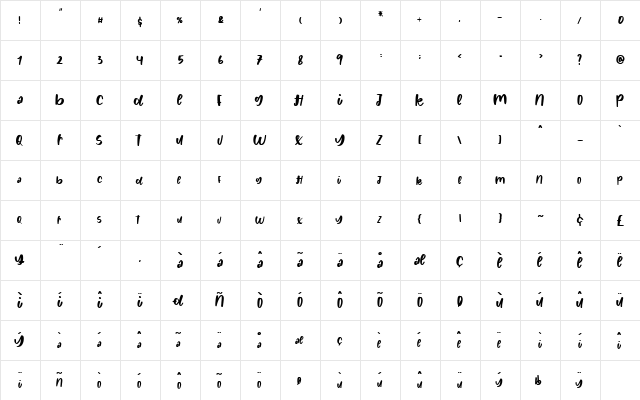 Evil eye Regular  glyph index