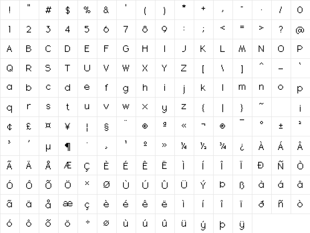 Quadrunde Medium  glyph index