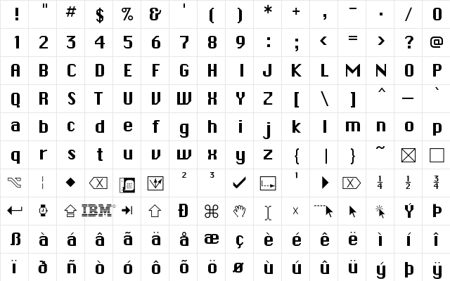 CheckboxFLF Regular  glyph index