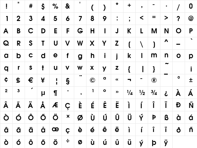 Avignon Demi  glyph index