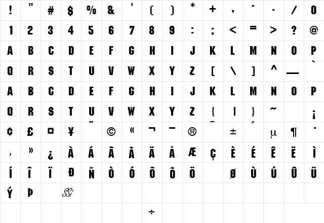 AutomatonCapsSSK Regular  glyph index