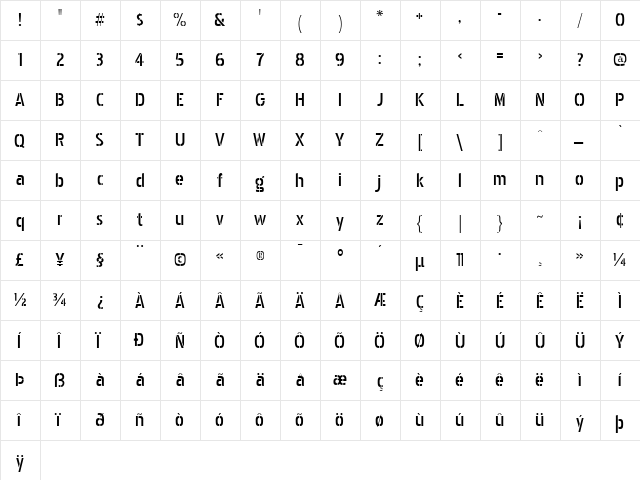 Pakenham Stencil Regular  glyph index