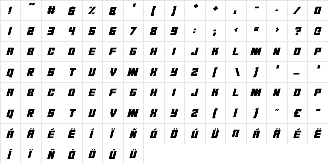 Dark Dimension Italic  glyph index