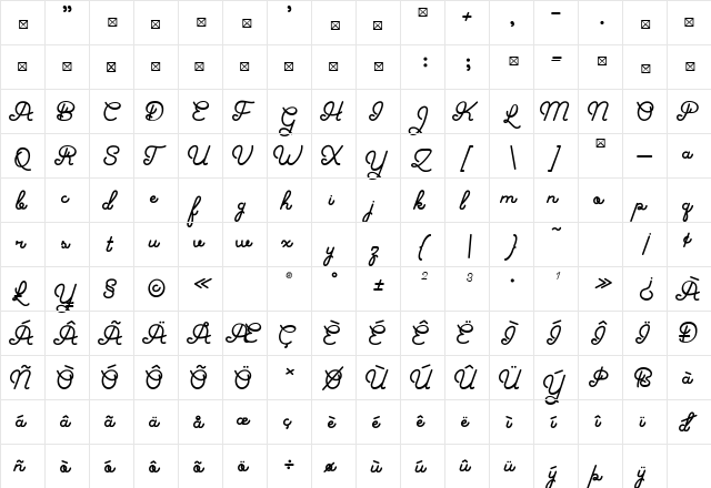 Morlyn Regular  glyph index