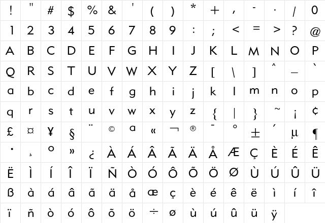 Gothic CG No2 Regular  glyph index