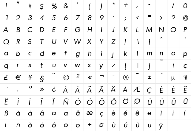 IvanBecker Italic  glyph index