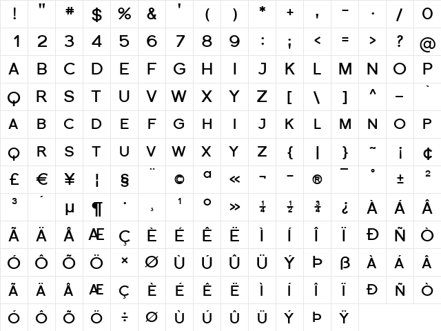 Florencesans SC Bold  glyph index