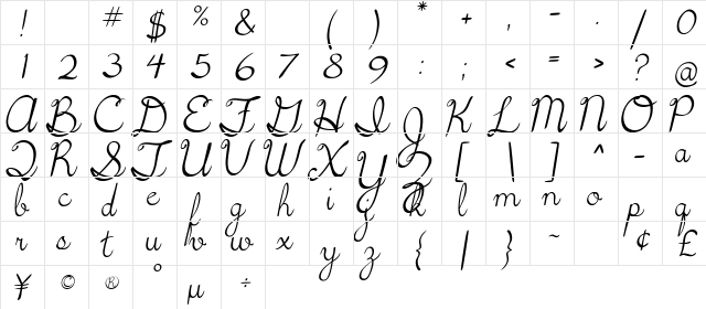 5th Grade Cursive Regular  glyph index