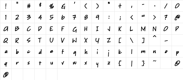 Sketchpad Note Bold  glyph index