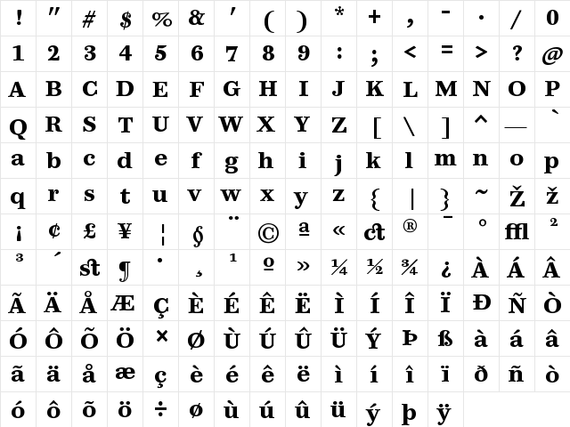 PB6TTP-BoldTF Regular  glyph index