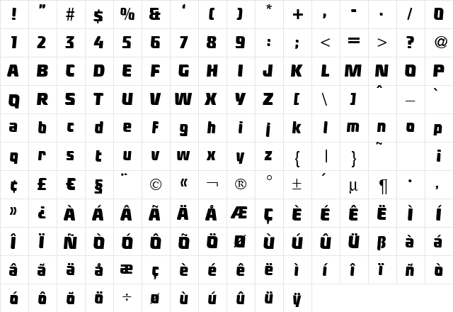 Ladykiller Regular  glyph index