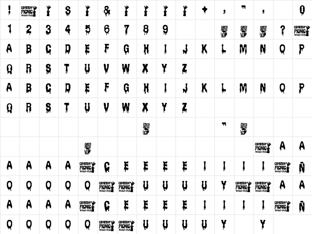 Cemetery Picnic Regular  glyph index