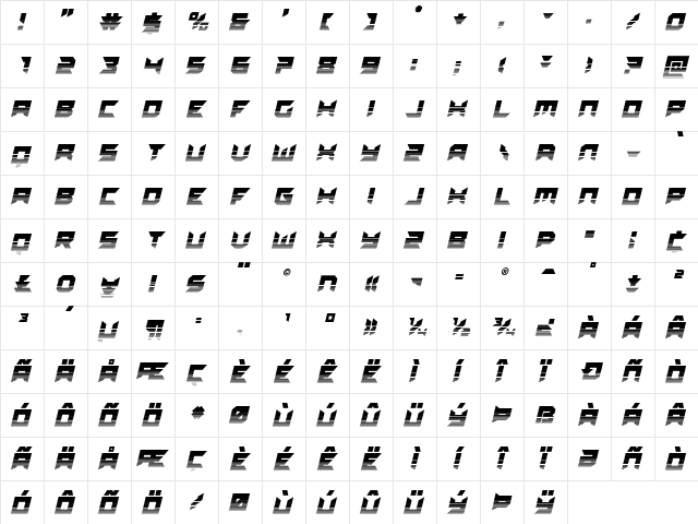 Dagger Dancer Twotone Italic Regular  glyph index