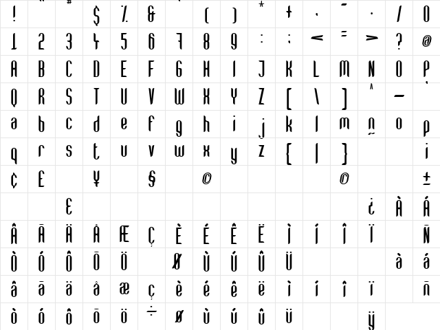 LoFi Regular  glyph index