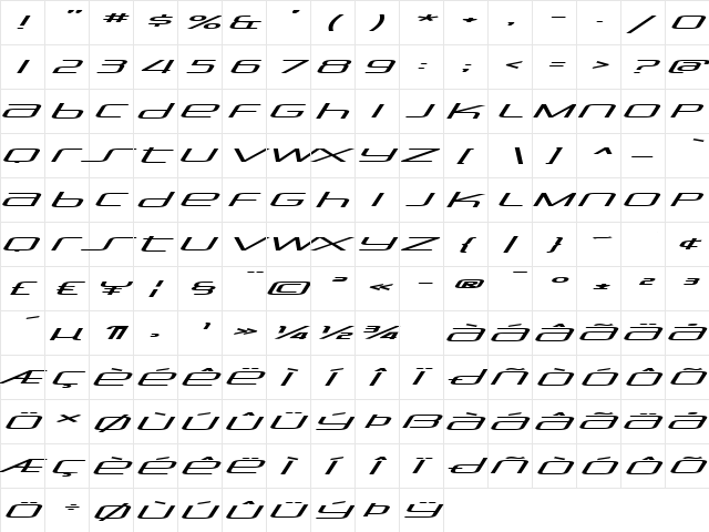 Stasmic Regular  glyph index
