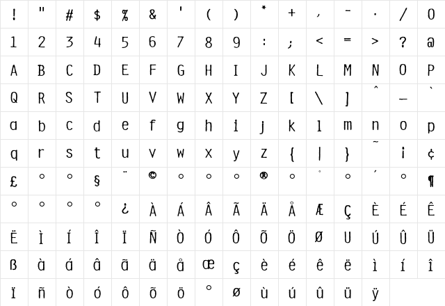 Flyerfonts InsideOut  glyph index