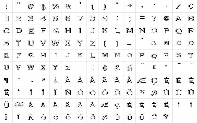 CopperplateTMedRe1 Regular  glyph index