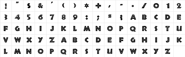 Tribeca Regular  glyph index
