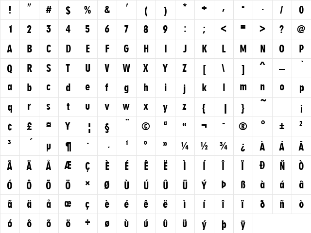 NeuzeitGroTBlaExtCon Regular  glyph index