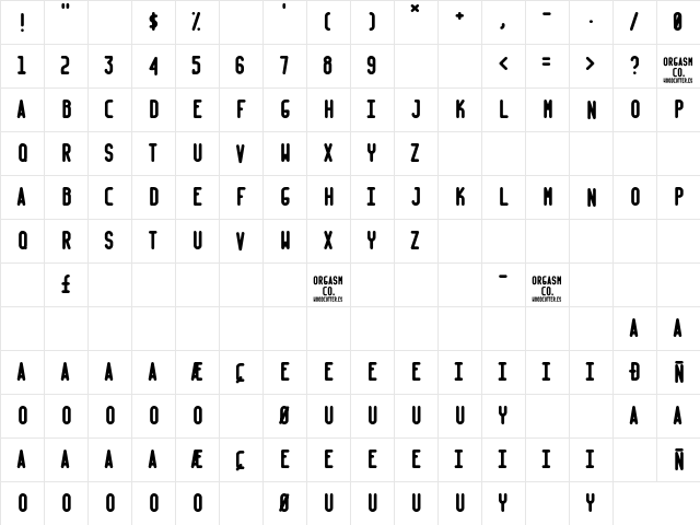 Orgasm Co. Regular  glyph index