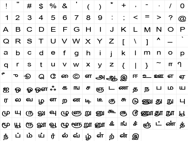 TSC_Kannadaasan Regular  glyph index
