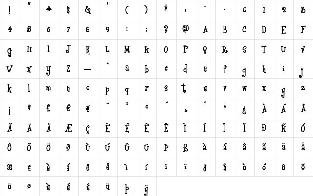 BoyzRGross Regular  glyph index