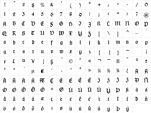 TypographerGotisch A UNZ1 Regular  glyph index