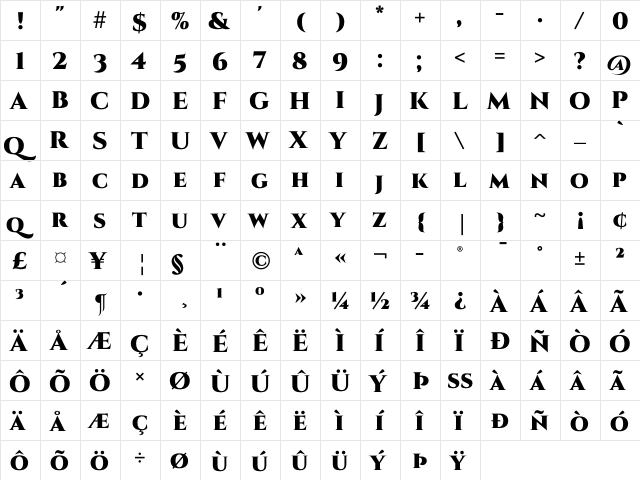 Cinzel Black  glyph index