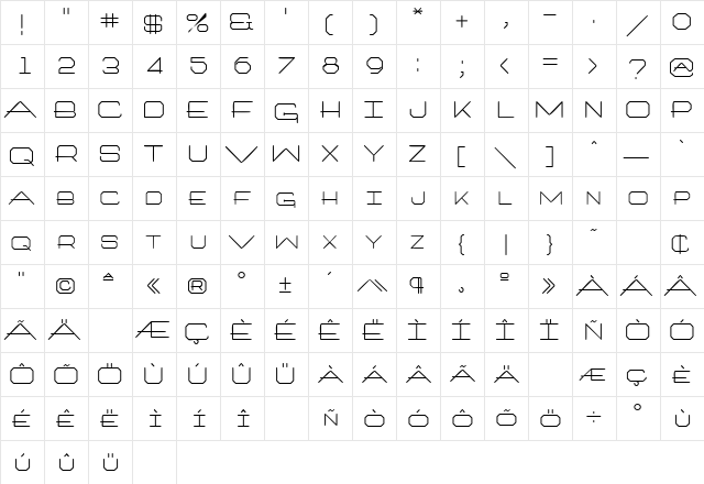 BravoSCapsSSK Regular  glyph index
