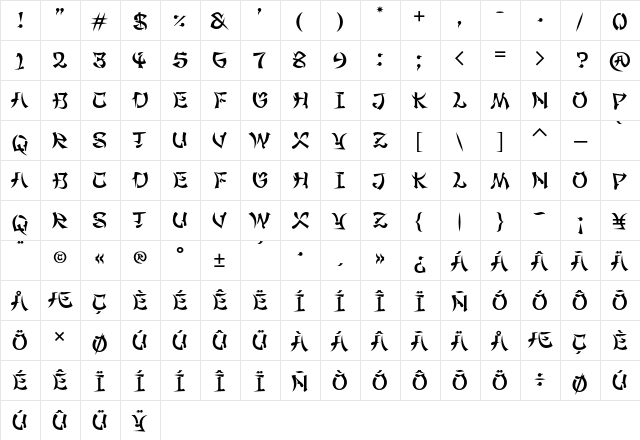 Maximage Gimbadong Regular  glyph index