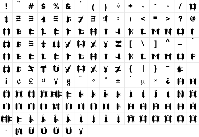 Bowling Regular  glyph index