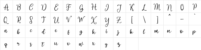Vilona Italic  glyph index