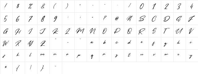 Yellow Pen Regular  glyph index