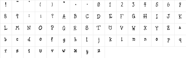 JERKY Regular  glyph index
