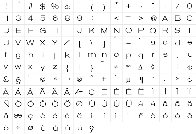 AkzentExtendedLight Regular  glyph index